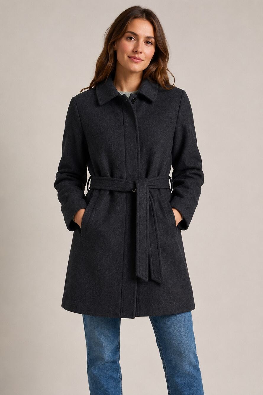 Vintage J.Crew Wool Blend Belted Coat Charcoal Gray Teal Size M